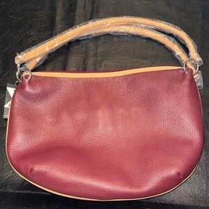 Women’s Burgundy Leather Shoulder Bag by MAXX New York, NEW